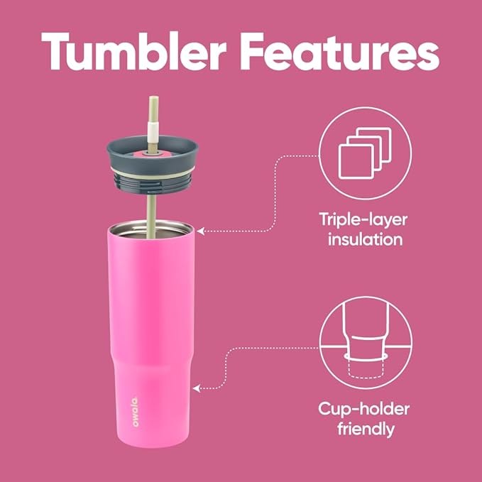 Owala Stainless Steel Triple Layer Insulated Travel Tumbler with Spill Resistant Lid and Straw, BPA Free, 24 oz, Brown/Pink (Watermelon Breeze)