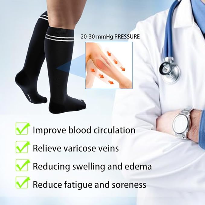 LEVSOX Compression Socks for Pregnant Women 20-30 mmHg Knee High Cute Funny Mens Supports Socks for Nurses, Medical, Travel