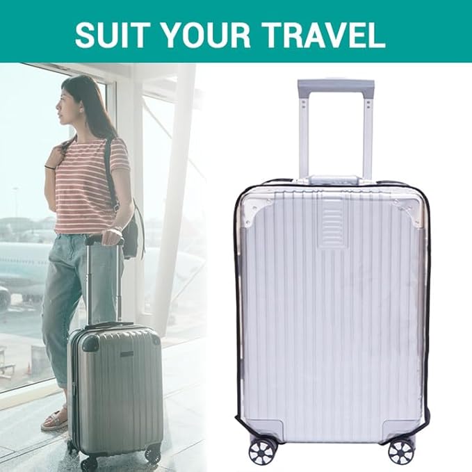 Clear Suitcase Cover - 20 24 26 28 30 Inch Waterproof PVC Suitcase Cover - Transparent Travel Suitcase Wrap - Protective Cover Case for Wheeled Luggage (20-Inch)
