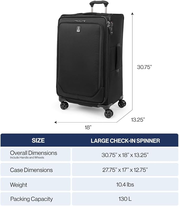 Travelpro Crew Classic Lightweight Softside Expandable Checked Luggage, 8 Wheel Spinner Suitcase, TSA Lock, Men and Women, Checked Large 29-Inch, Titanium Grey