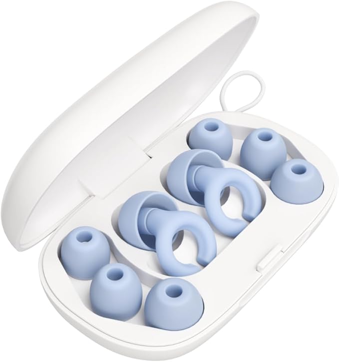 Ear Plugs, Reusable Soft Silicone Plugs with Horseshoe Shape for Comfort, Designed for Sleep and Loud Noises, 17dB (NRR) Noise Reduction Rating, Blue, 1 Pair with Portable Travel Case