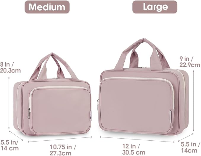 Travel Toiletry Bag for Women Large Hanging Makeup Bag Organizer Toiletries Bag for Full Size Essentials Accessories Cosmetics (Dusty Rose (Large))