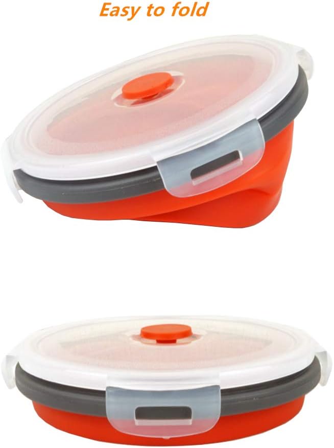 CARTINTS Red Silicone Collapsible Food Storage Containers-Prep/Storage Bowls with Lids - Round Silicone Food Storage Containers - Microwave and Freezer Safe 3Pack