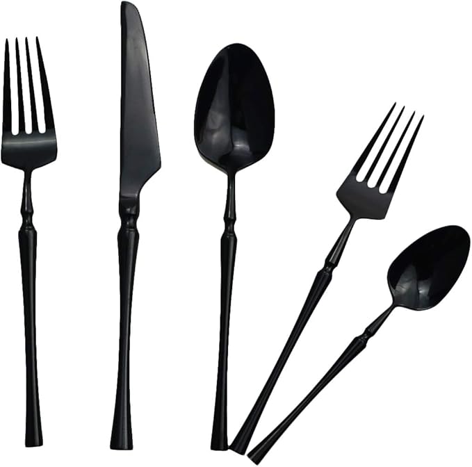 Gugrida 20 piece Black Flatware Set 304 Stainless Steel Fork Spoon Cutlery Luxury Mirror Polished Silverware, Dishwasher Safe, Service for 4