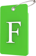 Gostwo 2 Pack Luggage Tags for Suitcases, 26 Initial Letter Travel Luggage Baggage Identification Labels ID Tag Fully Bendable Tags with Stainless Steel Loop (Green) (Letter F)
