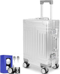 All Aluminum 20'' Luggage with Removable Spinner Wheels,Provide Spare Wheels.Carry on Luggage 22 x 14 x 9 Airline Approved Lightweight Metal Hard Shell Zipperless Suitcase