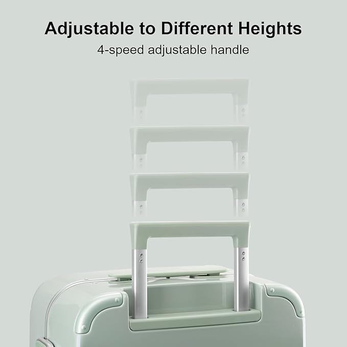 LEVEL8 Zipperless Carry On Luggage Airline Approved with Aluminum Frame, Cute Hardside Suitcase with Spinner Wheels, Metal Rolling Travel Case with Tsa Locks, 20 Inch, Light Green