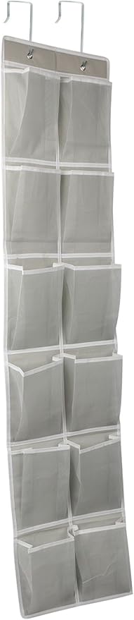 Over the Door 12 Pocket Hanging Shoe Organizer, Gray
