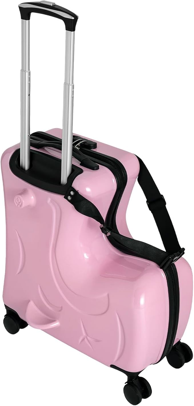 20 Inch Children's Ride On Trolley, Toddler Luggage Seat Ride with Lock, Kid's Ride-on Travel Suitcase with Spinner Wheels, Kids Travel Trolley Riding Luggage Suitcase for Boys Girls Gift, Pink