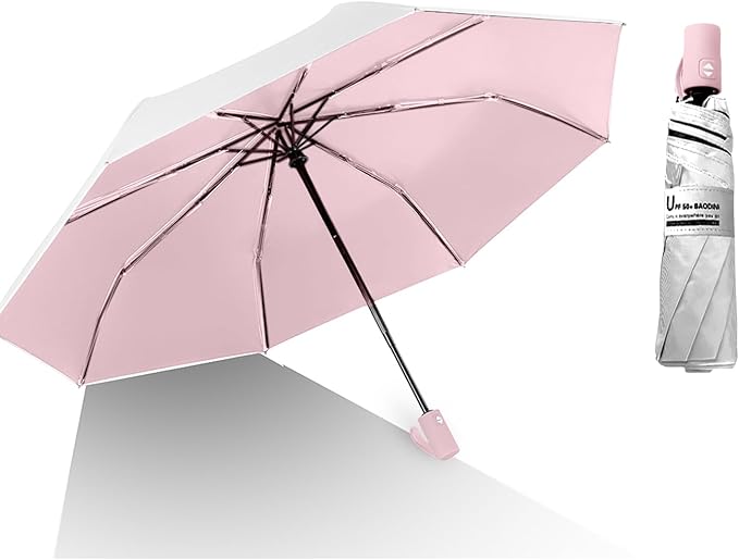 BAODINI Small UV Protection Travel Umbrella Compact for Rain and Sun UPF 50+ 41 inch Portable Umbrella for Women and Men
