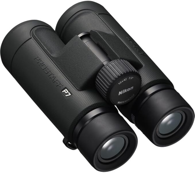 Nikon PROSTAFF P7 10x42 Binoculars Bundled with Harness Strap + Deluxe Cleaning Kit + Smartphone to Binocular Adapter + Microfiber Cleaning Cloth (5 Items)