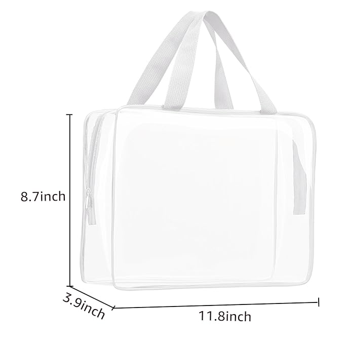 2Pcs Crystal Clear PVC Travel Toiletry Bag Kit for Women Men, Waterproof Vinyl Packing Organizer Storage Bags with Zipper Handle Straps, Cosmetic Pouch Carry on Airport Airline Compliant Bag Handbag