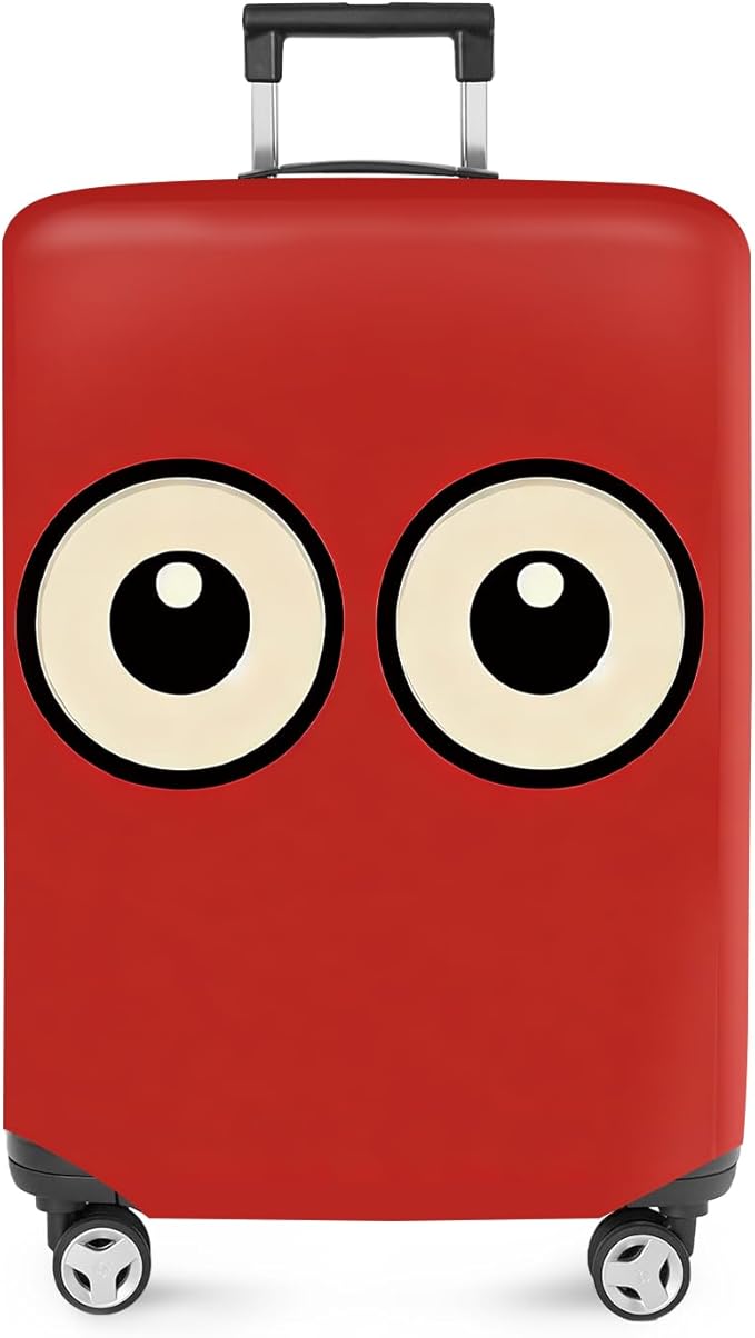 ANNA QUEEN Funny Cartoon Eyes Luggage Cover, Red Suitcase Protector with Cute Big Eyes Design, Travel Suitcase Cover for 28-30 Inch Luggage, Stretchable & Washable Spandex Travel Accessories