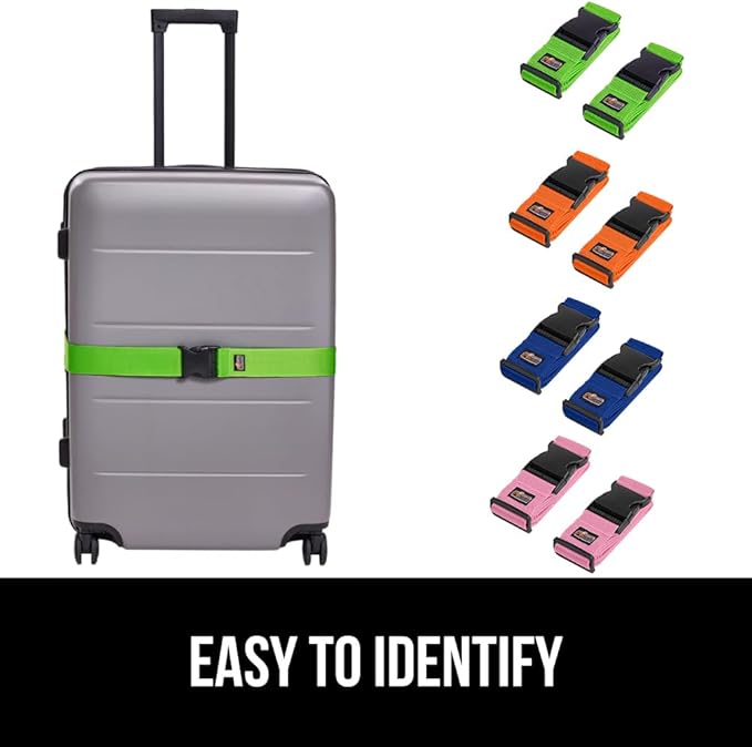 GORILLA GRIP Heavy Duty 8 Pack Adjustable Luggage Straps for Suitcases, Easy to Identify Travel Belt Connector Holds Suitcase Together, Extends Life of Bag, Strap Connects Two Bags, Multicolor