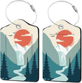 2 Pcs Mountain Sun Luggage Tags for Suitcases Men, Leather Luggage Tags for Men, Privacy Cover ID Label with Stainless Steel Loop & Address Card, Fun Travel Bag Tags Luggage Accessories for Suitcases