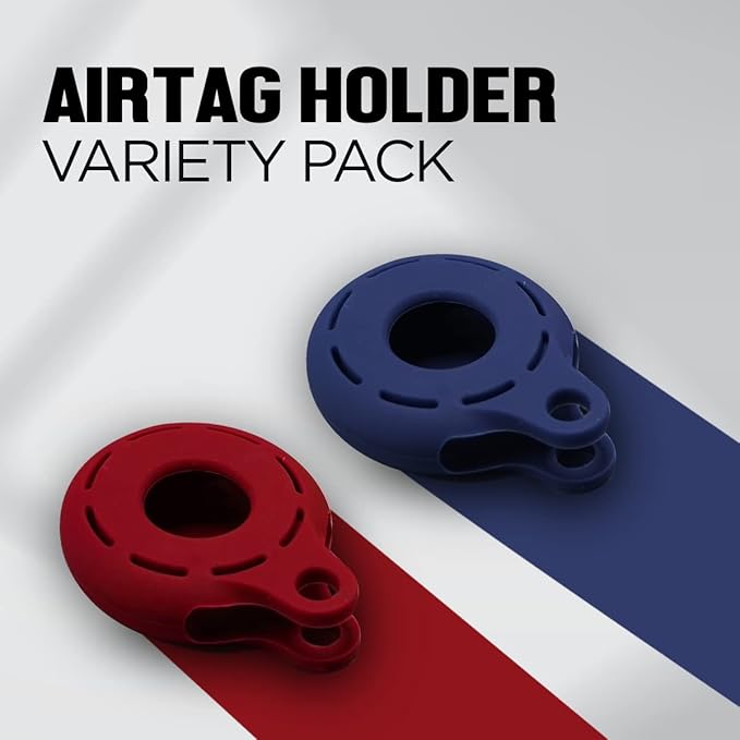 Apple AirTag 4 Pack Shockproof, Dustproof & Washable Cases, Silicon Holders with Accessories for Wallets, Luggage, Pet Collars, Key Finders (Blue - Red)