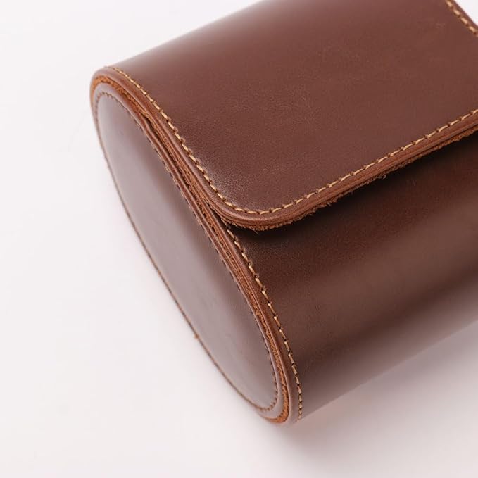 HAN QIANG Single Watch Roll Travel Case Chic Portable Vintage Leather Display Watch Storage Box Gift Watch Case (Brown), HQ-099