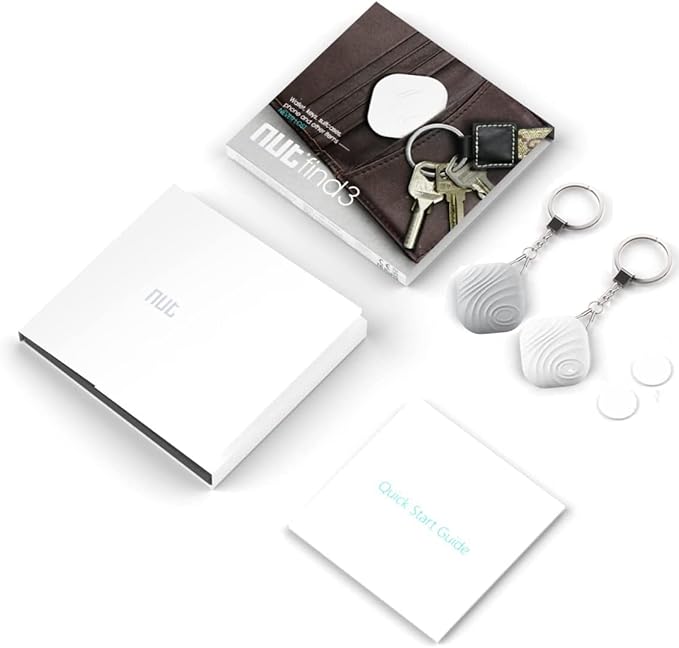 Key Finder, Bluetooth Tracker Item Locator with Key Chain for Keys Pet Wallets or Backpacks and Tablets, Batteries Include (1 White & 1Gray, 2 Pack)