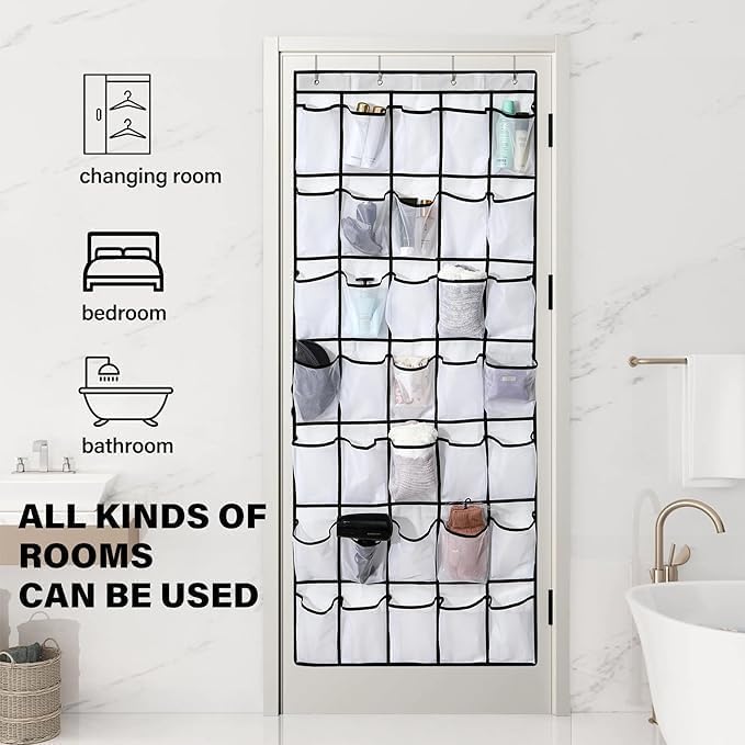 28 Mesh Pockets Hanging Shoe Organizer, Over the Door Shoe Organizer，Closet Storage Holder for Back of Door Storage Holder for Back of Door(Grey)