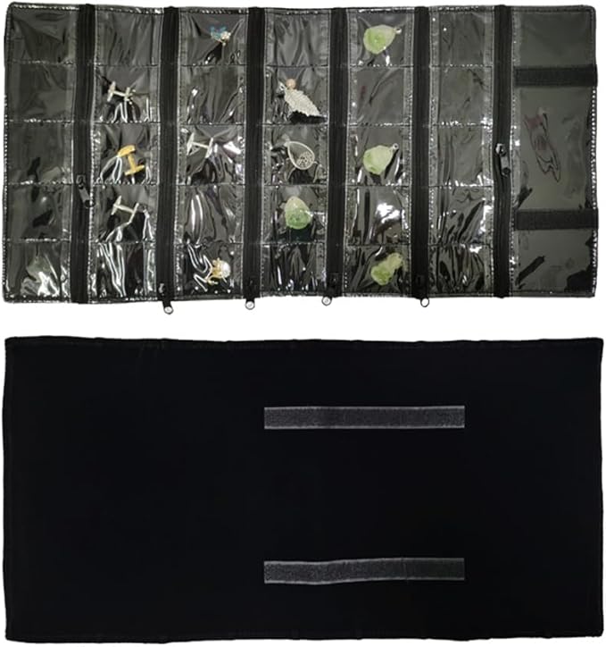 Travel Jewelry Roll Bag Portable Organizer Pouch With Grids&PVC Cover Storage Bags for Necklace, Bracelet, Bracelet,Ring, Badge, Pendant