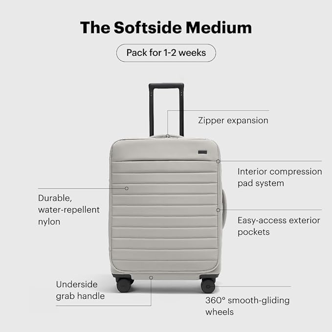 Away Softside Medium Checked Suitcase, 26 Inch Lightweight, Expandable Luggage For Men & Women, Durable Nylon Exterior, TSA Approved Lock, Ideal For Trips 1-2 Weeks, Cloud Gray