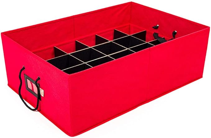 Santa's Bags [Christmas Ornament Storage Box with Dividers] - (Holds 48 Ornaments up to 4 Inches in Diameter) | Acid-Free Removable Trays with Separators | 2 Removable Trays