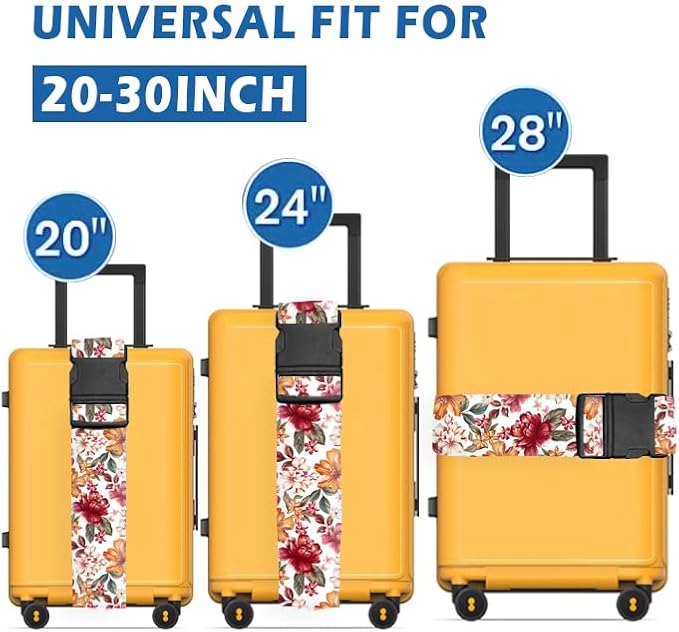 Luggage Straps for Suitcases Travel Belt Accessories, Cute Suitcase Strap, Adjustable Luggage Belt Strap, Heavy Duty with Quick-Release Buckle Luggage Strap Luxury Colorful Flowers
