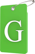 Gostwo 2 Pack Luggage Tags for Suitcases, 26 Initial Letter Travel Luggage Baggage Identification Labels ID Tag Fully Bendable Tags with Stainless Steel Loop (Green) (Letter G)
