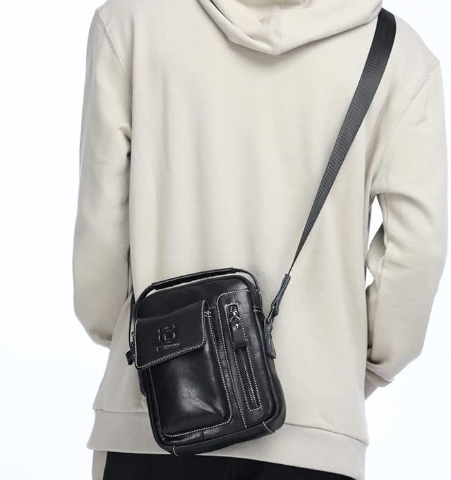 KPYWZER Genuine Leather Shoulder Bag Small Men Messenger Pack Handbag Sling Crossbody Bag Man Purse for Business