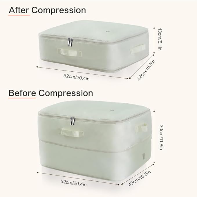 Ultra Space Saving Self Compression Storage Bags with Zipper, (Beige) -Compression Organize for Bedding, Comforter Storage Bag for Blankets Duvet Quilts Pillows