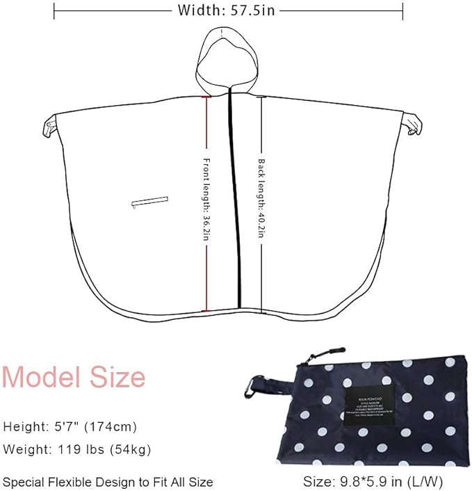 Rain Poncho Jacket Coat Hooded Zipper Style for Women/Men/Adult with Pocket