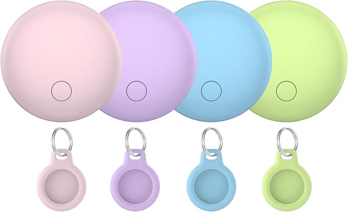 Air Tracker Tags 4-Pack, Item Finders Work for Apple Find My APP(iOS Only) Tracker Tags for Keys, Luggage, Bag etc,Replaceable Battery Last 1 Year, Loud Beep, IP68 Waterproof with Holder Keychain