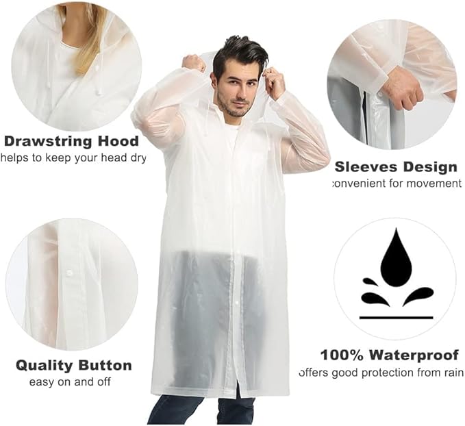 Opret 2 Pack Raincoats for Adults Reusable, EVA Rain Ponchos Lightweight Rain Coat Waterproof Rain Gear for Men and Women