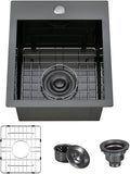 ARTLINE 13 x 15 Inch Black Drop in Bar Sink, Stainless Steel Single Bowl Kitchen Sink, Small Topmount 9 Inch Deep Wet Bar sink for Outdoor Prep RV Yard Laundry Utility with Dish Grid & Drain