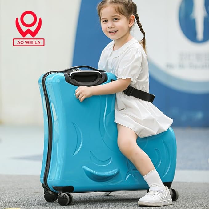 AO WEI LA OW Duffel Bag for Kids Ride-On Suitcase Carry-On Luggage with Wheels (Blue, 24 Inch(suggest 6-12 years old))
