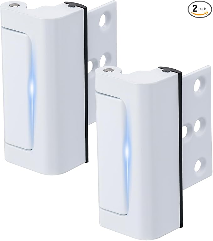 2 Pack Home Security Door Lock,Childproof Door Reinforcement Lock,with 3" Stop Withstand 800 lbs,for Inward Swing Doors,Night Kids Safety Metal Flip Lock Deadbolt Latch (White)