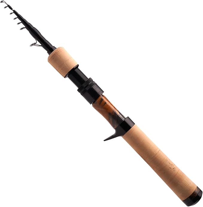 PURELURE Telescopic Fishing Rod Ultralight or Light, Carbon Fiber Rod Spinning & Casting, Fuji Alconite Ring and Reel Seat, One-Piece Mixed Carbon/4A Cork Handle, Spare Solid Tip, Portable Travel Rod