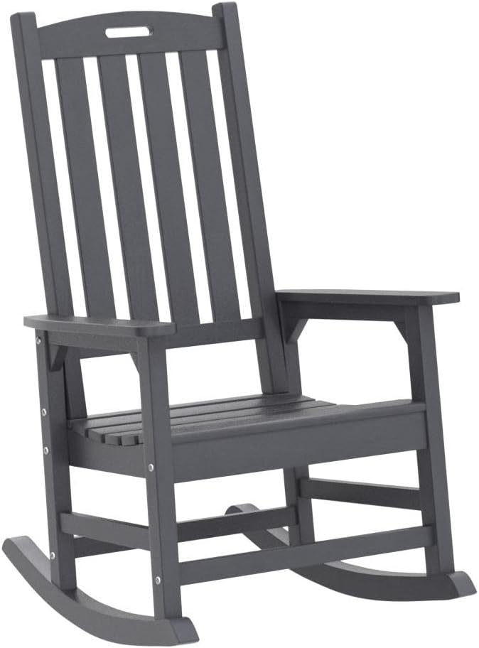 Psilvam Oversized Outdoor Rocking Chair Set of 2, Porch Rocker with 21" Wide Seat and 32" Tall Backrest, Pre-Assembled with Most Components for Effortless Installation (Carbon Black)