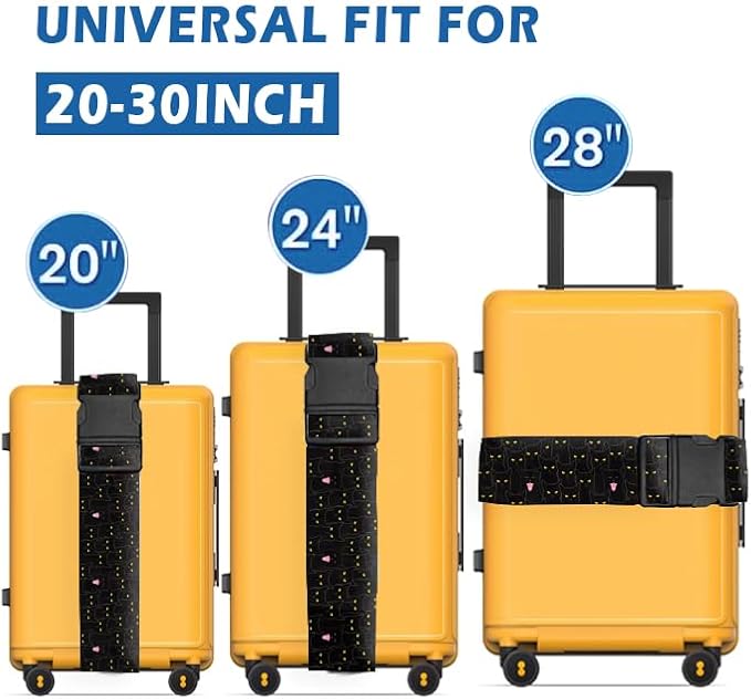 Luggage Straps for Suitcases Travel Belt Accessories, Cute Suitcase Strap, Adjustable Luggage Belt Strap, Heavy Duty with Quick-Release Buckle Luggage Strap Luxury Black Cats
