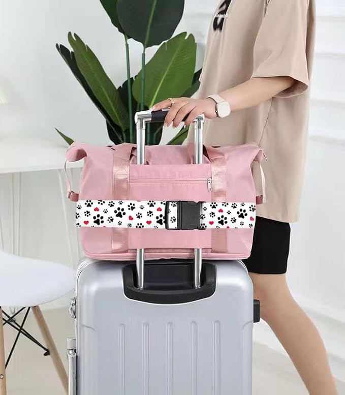 Luggage Straps for Suitcases Travel Belt Accessories, Cute Suitcase Strap, Adjustable Luggage Belt Strap, Heavy Duty with Quick-Release Buckle Luggage Strap Cute Dog Paws