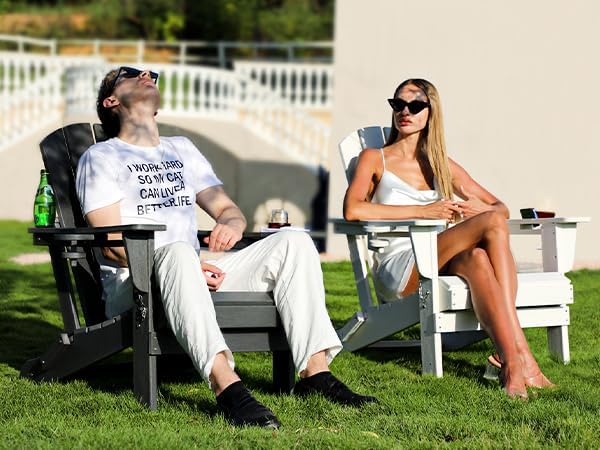 SERWALL Adirondack Chair with Cup Holders - Composite Adirondack Chairs Set of 4 HDPE Outdoor Chairs All Weather Use- White