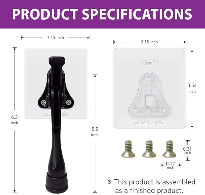 Door Stopper with Adhesive Bracket Stickers, No Drilling or Tools Needed, Available for All Doors, Door Holder, Heavy Door Stop, KickDown Door Stoppers, Bottom of Door by HASHI (Black/Bracket 2pack)