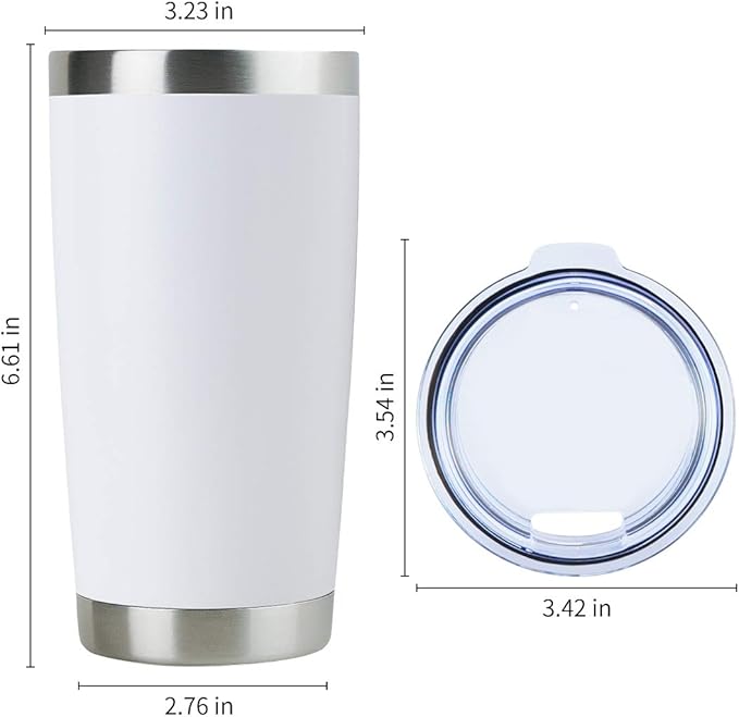 DOMICARE 20oz Stainless Steel Tumbler Bulk with Lid, Double Wall Vacuum Insulated Travel Mug, Powder Coated Coffee Cup, Powder White, 4 Pack