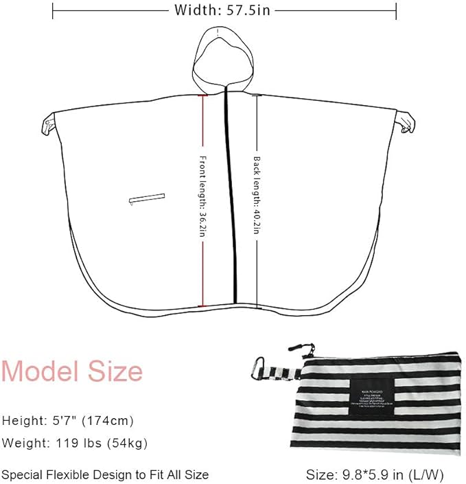 Rain Poncho Jacket Coat Hooded Zipper Style for Women/Men/Adult with Pocket