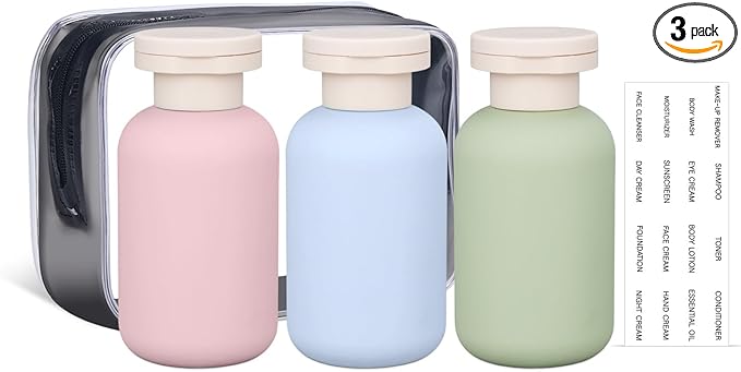 ASEVAT 3.4 oz Plastic Leak Proof Travel Bottles for Toiletries, TSA Approved Travel Size Containers, Plastic Refillable Squeeze Bottles for Shampoo, Lotion & Body Wash (3Pcs)