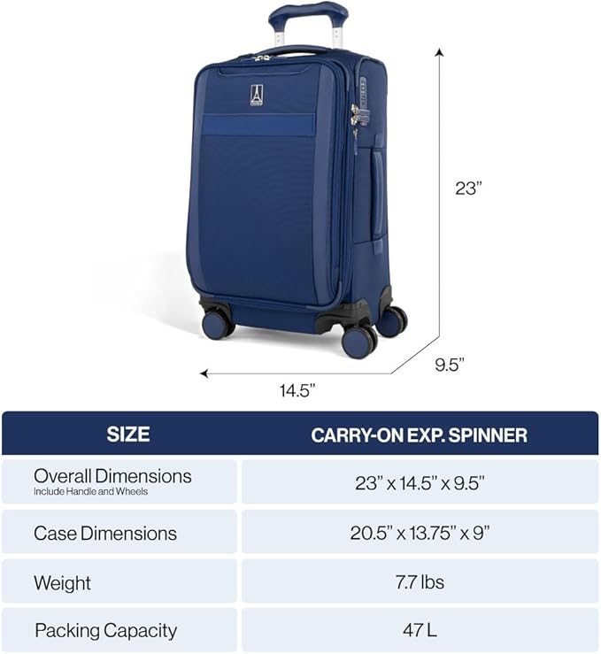 Travelpro VersaPack+ Lightweight Softside Expandable Carry on Luggage, 8 Spinner Suitcase, TSA Lock, Men and Women, Carry On 21-Inch, Desert Sage Green