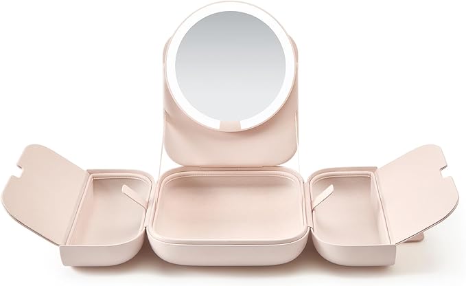 AMIRO M2 LumoCube Makeup Mirror with Bag - Portable LED Makeup Mirror with Lights, 5-Level Brightness, 3-Color Lights - Travel Makeup Organizer - Pink