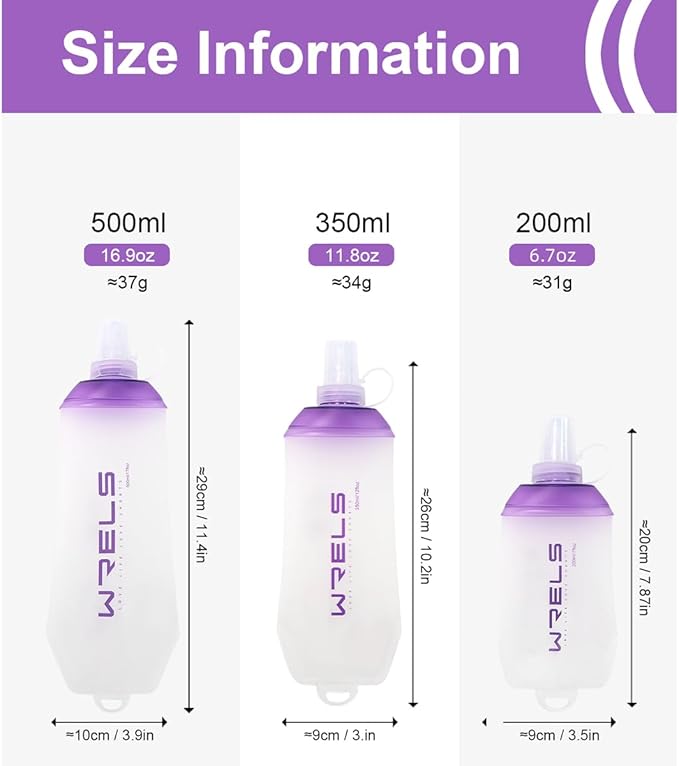 200ml/350ml/500ml Collapsible Soft Flask,BPA Free Folding Soft Water Bottle with Hanging Ring,Lightweight TPU Hydration Flask for Running Marathon Cycling Hiking(500ml-2 Packs)