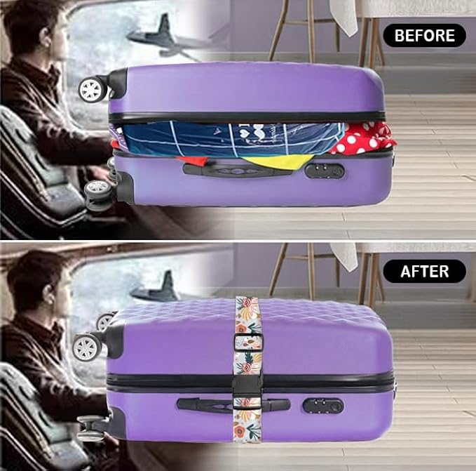 Luggage Straps for Suitcases Travel Belt Accessories, Cute Suitcase Strap, Adjustable Luggage Belt Strap, Heavy Duty with Quick-Release Buckle Luggage Strap Blue Beautiful Flower