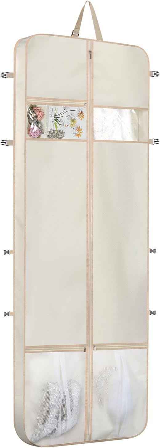 Zilink Wedding Dress Bag Long Garment Bag 72" Dress Bag for Traveling Trifold Bridal Garment Bag with Accessory Pockets and Adjustable Buckles for Wedding dress, Prom Evening Gown [Upgraded Version]